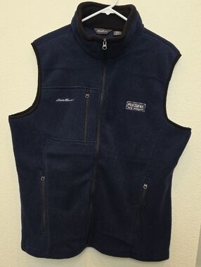 Eddie Bauer Navy Sleeveless Fleece Vest with Zipper Pockets